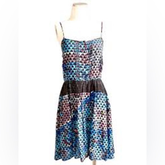 Proenza Schouler Silk Cami Mini Dress Abstract Geometric Multicolor 4 Snap Front - Picture 1 of 16